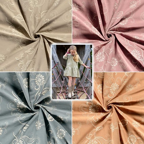 Musselin stoff floral bestickt - stoff,