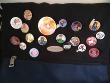 19 DC, Marvel, Anime Pins + Notebooktasche