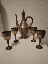 Orientalische Kanne Rosenwasserkaraffe Weinkanne mit 4 Bechern,  Kelche Silbern