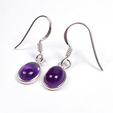 1 Paar 925 Sterling Silber Ohrringe mit lila Amethyst Steinen oval (AG377)