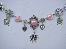 Dirndl Charivari Kette Edelweiß Rosa Herz Blumen Oktoberfest Trachtenschmuck NEU