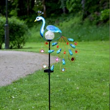 LED Solarstab Pfau blau