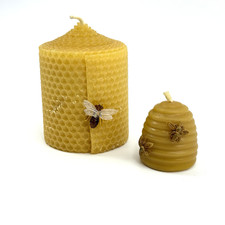 Bienenwachskerzen Set 2x | Handarbeit Bienen & Waben Design | Deko Naturkerzen