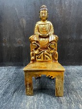 alter Bronze Buddha mit Inschrift auf Thron sitzend Tibet China Gelehrter antik