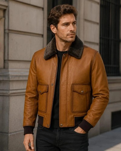 Herren leder bomberjacke - bomberjacke, braun