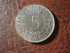 5 DM Silberadler Heiermann 1959 G, selten !!!