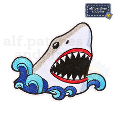 Süßer Hai Patch Kawaii Sea Weißer Fish Meer Bügelbild Aufnäher Flicken
