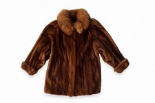 Vintage Nerzmantel mit Fuchskragen, Echtpelz, Braun, Luxus Pelzmantel