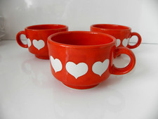 3 Kaffeetassen Wächtersbach Keramik rot mit weissen Herzen