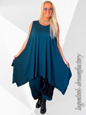 Lagenlook A-Linie-Zipfel-Kleid-Tunika-Zwischenteil-Top petrol 42 44 46 48 