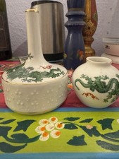 Meißner PGH DDR Handmalerei Porzellan Vasen Set 2x Grüner Drache Vase Meißen
