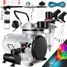 MASKO® Airbrush Set mit Kompressor Airbrush Pistolen Set Lackierpistole Adapter