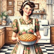 Wandbild Küche Hausfrau 50er