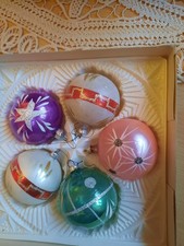 5  Alte Weihnachtskugeln Glas Lauscha DDR-ZEITEN Christbaumschmuck Bunt