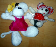 2 Mäuse,Diddl Maus,rosa Kleid,Plüschtier,Stofftier,groß,Schleife gelb + 1 kleine