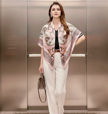 Seide Bandana Tuch Gold Seidentuch Seidenschal Halstuch 90x90cm Schal Damen