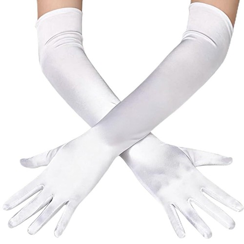 Satin handschuhe weiss 52cm - satin,