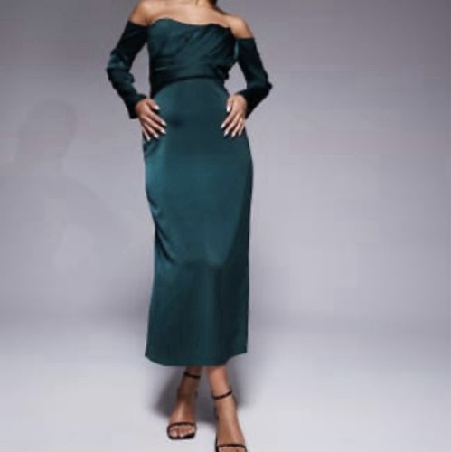 Langärmliches satin midikleid - satin,