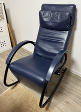 Designer Schaukelstuhl Sessel Leder dunkelblau Relax edel 80er Jahre