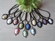 Halskette "Kamee - Frauenkopf" Anhänger silber / schwarz 12 Varianten auswählbar