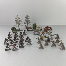 Sammlung alter Zinn-Figuren - Cowboys & Indianer + Bäume & Tiere, ca. 682 g