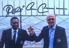 Pele & Franz Beckenbauer orig. Autogramm  COSMOS NEW YORK 13x18