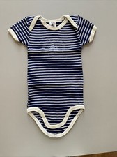 PETIT BATEAU BODY STRAMPLER GR.81Cm 18 MON WEIß BLAU GETREIFT MIT MOTIV