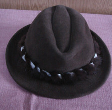 HUT Trachtenhut Filzhut Gr: 55/56 mit Kordel aud Nerzfell Leder Braun neuwertig