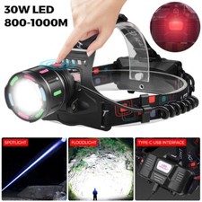 100000LM LED Stirnlampe Super Hell Scheinwerfer Zoom Kopflampe Taschenlampe USB