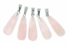  Rosenquarz Tropfen Anhänger Halskette mit Karabiner silber farben - HS1679