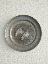 Zinnteller Wandteller Pferde Motiv Ø 23 cm Feinzinn Vintage Deko Germany