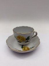 Meissen Mokkagedeck Dekor Gelbe Rose mit Goldrand