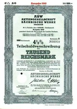 ASW Aktiengesellschaft Sächsische Werke 1940  4,5 % Anleihe 1000 RM