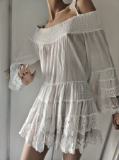 ❤ Ibiza Hippie boho Bohemian TUNIKA Shirt Bluse weiß Spitze Sexy Style 38 40 42