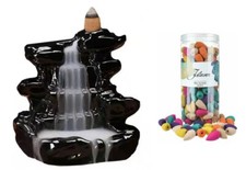 Keramik Rückfluss SET Räuchergefäß & 200 Räucherkegel WASSERFALL Räucherkegel