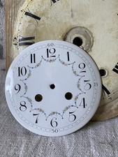 Zifferblatt EMAILLE 16cm weiß rosa BlüteN KAMIN mechanisch SHABBY Wanduhr ANTIK