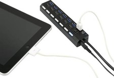 Renkforce 7 Port USB 3.0-Hub einzeln schaltbar Status-LEDs iPad-Ladeport Schw579