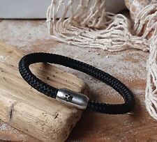 Armband Segeltau "Pfote" Hund Katze 6mm Schwarz + Edelstahl Magnetverschluss 