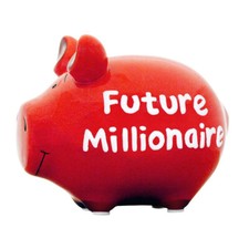 Sparschwein Future Millionaire ca. 12,5x9cm handgefertigt - lustiges Sparschwein