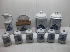 RAR Antikes Vorratsdosen Set (12) Porzellan Delfter Motiv Windmühle Essig Mehl