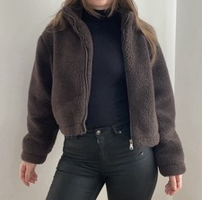 Primark Jacke Teddy Plüsch Gr. M 38 Schwarz Braun Winter Herbst