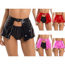 DE Damen Wetlook Lackleder Mini Rock Faltenrock Kurze Röcke Gogo Raves Clubwear