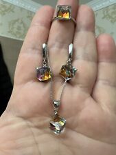 Mystik Zirkonia Diamant Ring (17,5) Ohrringe Anhänger Set 925 Sterling Silber