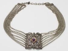 Antikes Trachten-Collier Kette 925 Silber Amethyst Kropfkette Vintage; K118