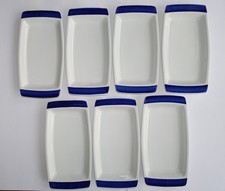 7 Servierplatten DDR Teller  Kahla Mitropa Geschirr  Blauer Rand 30,5 x 16cm