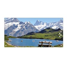 banjado Wandgarderobe Flur Echtglas 80x40cm Garderobe mit 5 Haken Alpen Berge