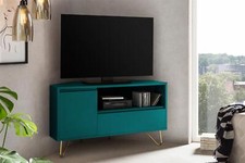 Eck TV-Lowboard Blau/Gold TV-Schrank Fernsehschrank Board Fernsehtisch TV-Tisch