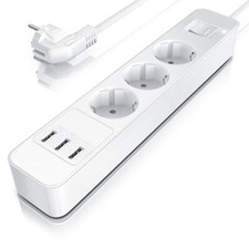 Bearware 3 fach Steckdosenleiste 3 USB Ladeports IP20 3680W Weiß Kinderschutz
