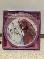 Gebrauchte Wanduhr, Mädchen, Pferde, Lila