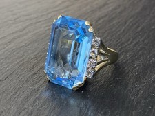 AUFFÄLLIGER RING GLASSTEIN GLAS AQUAMARIN FARBE GRÖSSE 54 METALL VERGOLDET